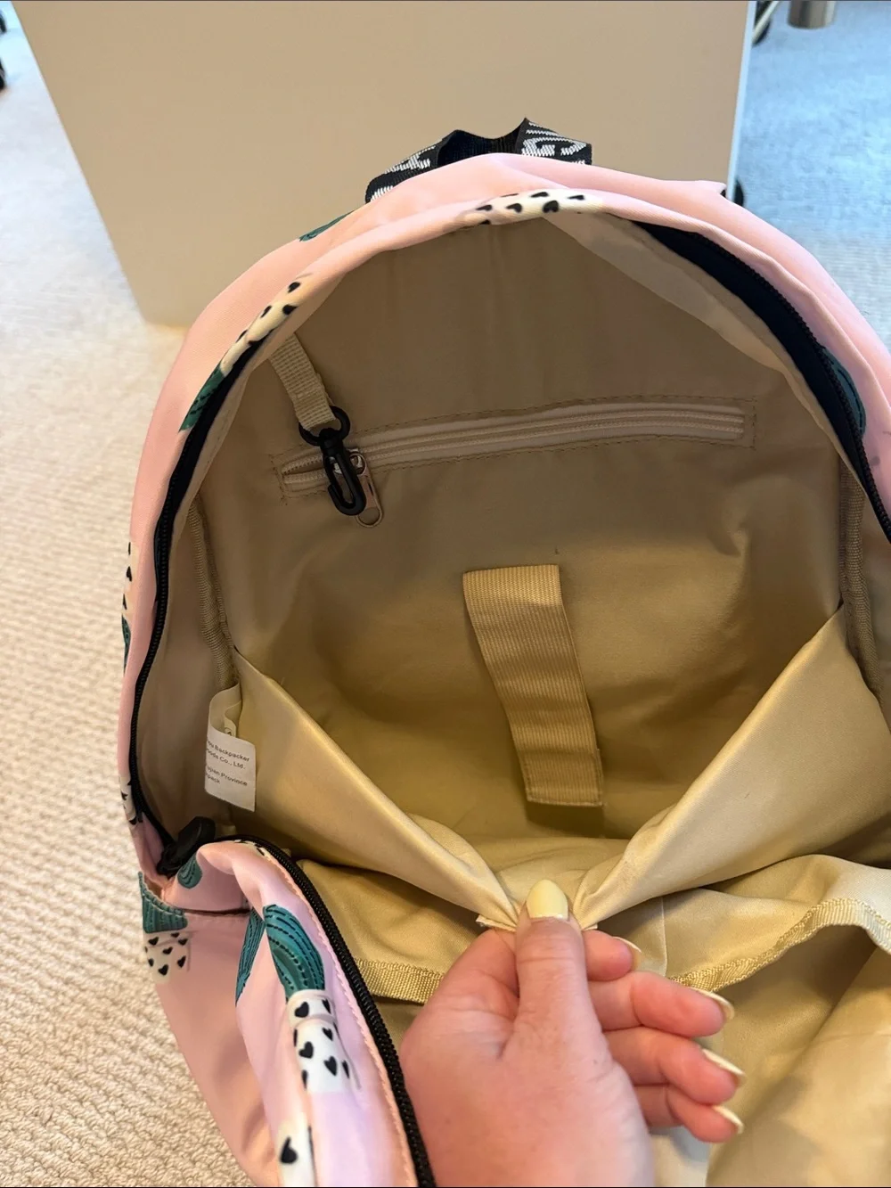Pink Cactus Print Kids Backpack with Teal Accents